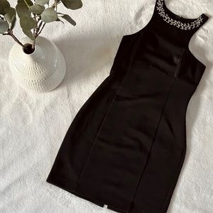 Express Black Formal Bodycon Dress with Beaded Neckline